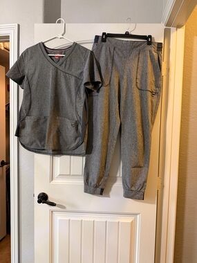2 Gray Scrub Sets - Top & Jogger Pants